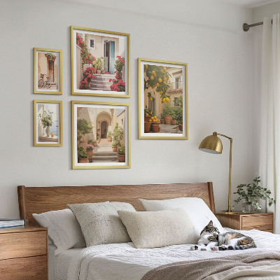 Set of 5 wall art pieces Streets, flowers, citrus fruits, Provence