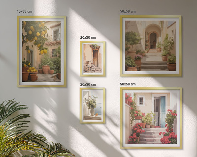 Set of 5 wall art pieces Streets, flowers, citrus fruits, Provence
