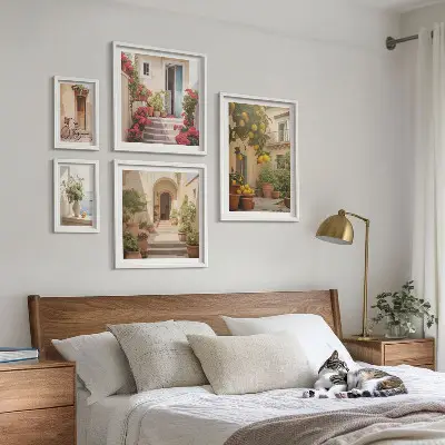 5-Piece Wall Art Set featuring streets, flowers, and citrus fruits of Provence