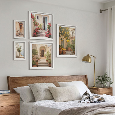 Set of 5 wall art pieces Streets, flowers, citrus fruits, Provence