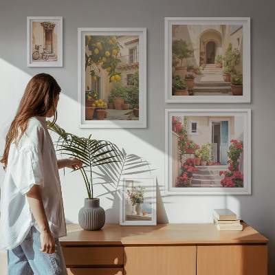 Set of 5 wall art pieces Streets, flowers, citrus fruits, Provence