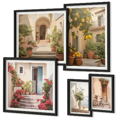 5-Piece Wall Art Set featuring streets, flowers, and citrus fruits of Provence