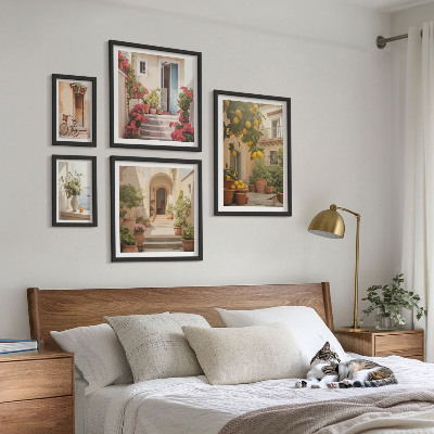 Set of 5 wall art pieces Streets, flowers, citrus fruits, Provence