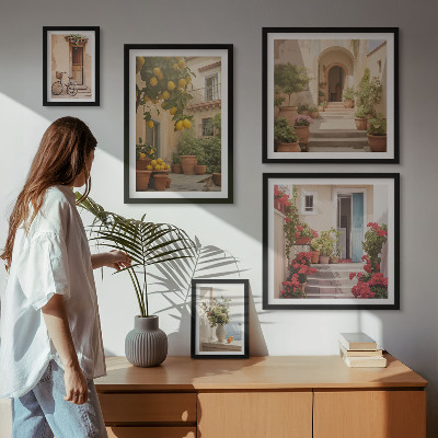 Set of 5 wall art pieces Streets, flowers, citrus fruits, Provence