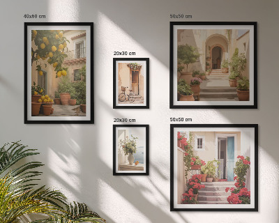 Set of 5 wall art pieces Streets, flowers, citrus fruits, Provence