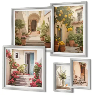 5-Piece Wall Art Set featuring streets, flowers, and citrus fruits of Provence