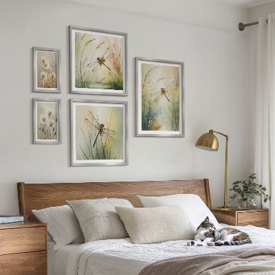 Set of 5 wall art pieces Boho nature motifs with dragonflies
