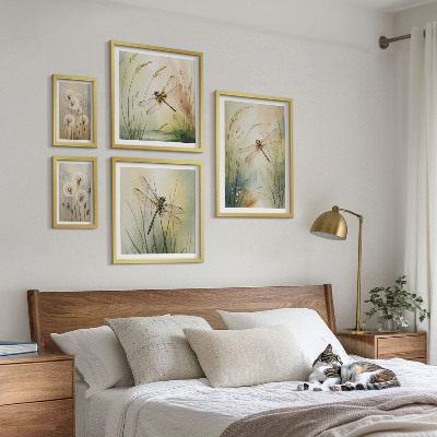 Set of 5 wall art pieces Boho nature motifs with dragonflies