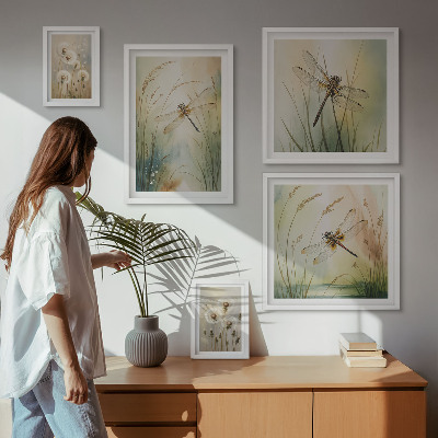 Set of 5 wall art pieces Boho nature motifs with dragonflies