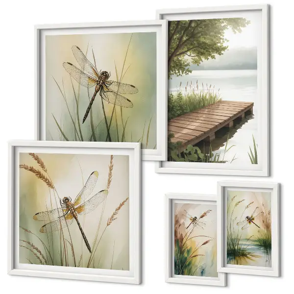 Gallery wall peaceful dragonfly landscape prints