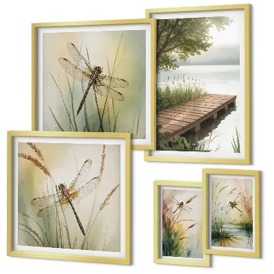 Gallery wall peaceful dragonfly landscape prints