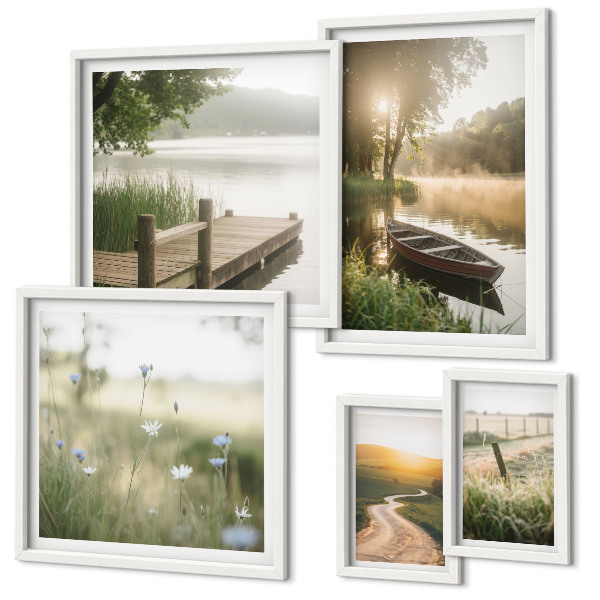 Framed photo set Tranquil landscapes of water and greenery