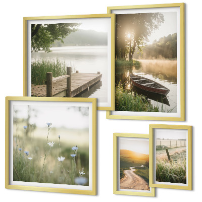 Framed photo set Tranquil landscapes of water and greenery