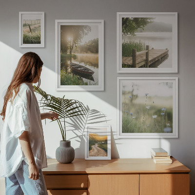 Framed photo set Tranquil landscapes of water and greenery