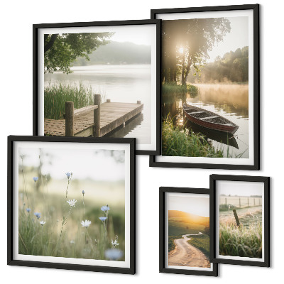 Framed photo set Tranquil landscapes of water and greenery