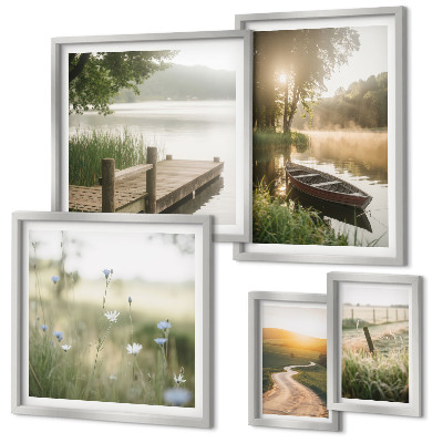 Framed photo set Tranquil landscapes of water and greenery