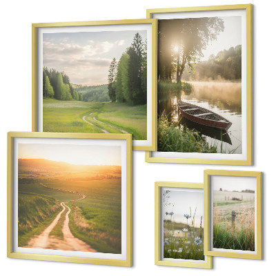 Set of 5 wall art pieces Landscapes of water and greenery