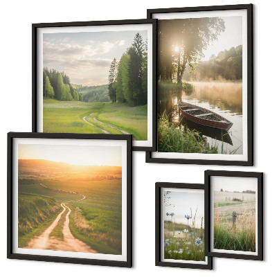 Set of 5 wall art pieces Landscapes of water and greenery
