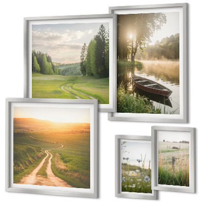 Set of 5 wall art pieces Landscapes of water and greenery
