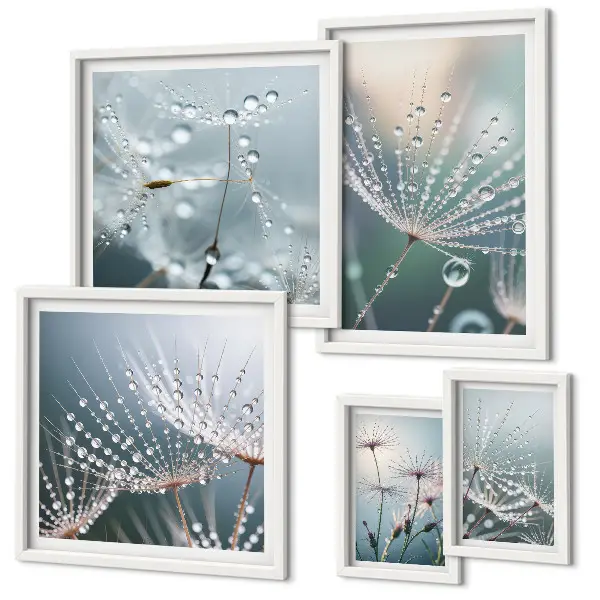 Dewdrops minimalist plants framed photo set