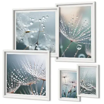 Dewdrops minimalist plants framed photo set