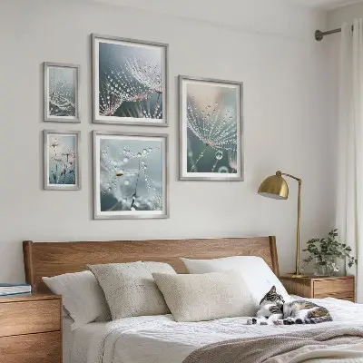 Dewdrops minimalist plants framed photo set