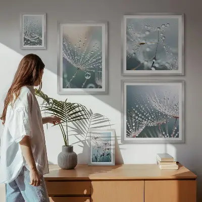 Dewdrops minimalist plants framed photo set
