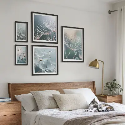 Dewdrops minimalist plants framed photo set