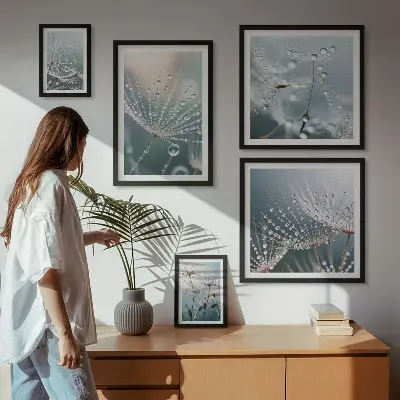Dewdrops minimalist plants framed photo set