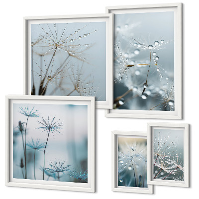 Set of 5 wall art pieces Plant motifs, water drops