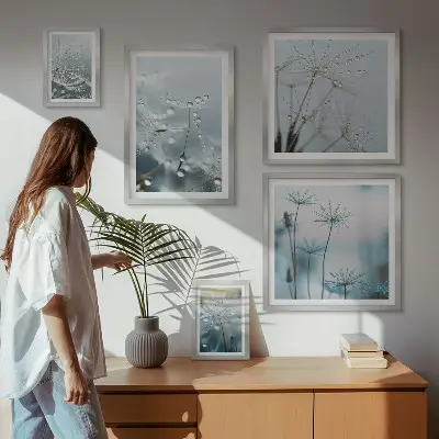 5-Piece Wall Art Set plant motifs with water drops