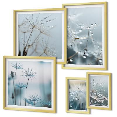 Set of 5 wall art pieces Plant motifs, water drops