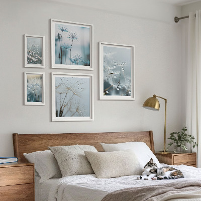 Set of 5 wall art pieces Plant motifs, water drops