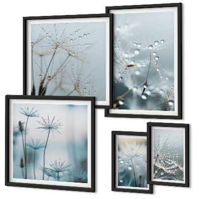 Set of 5 wall art pieces Plant motifs, water drops