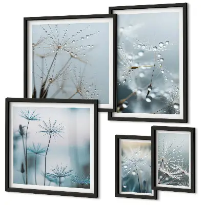 5-Piece Wall Art Set plant motifs with water drops