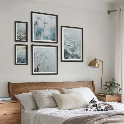 5-Piece Wall Art Set plant motifs with water drops
