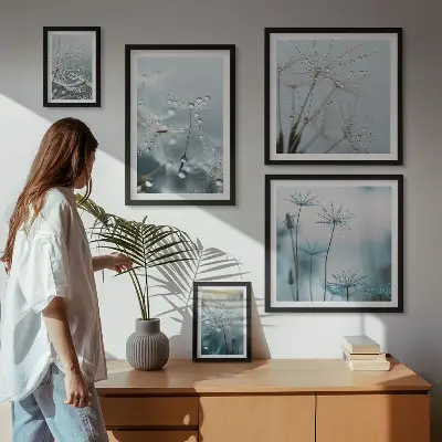 5-Piece Wall Art Set plant motifs with water drops