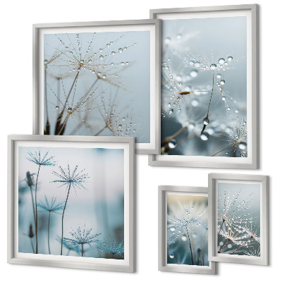 Set of 5 wall art pieces Plant motifs, water drops