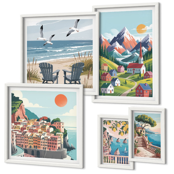 Gallery wall Retro mountain and sea landscapes