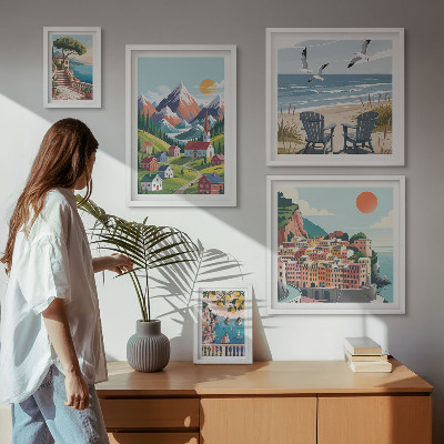 Gallery wall Retro mountain and sea landscapes