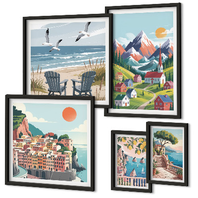 Gallery wall Retro mountain and sea landscapes
