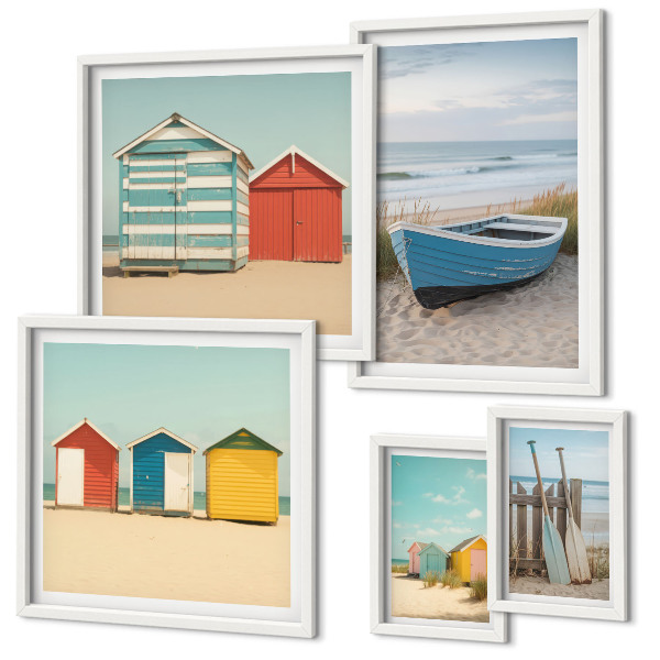 Framed photo set Seaside views, houses, boats