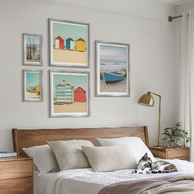 Framed photo set Seaside views, houses, boats