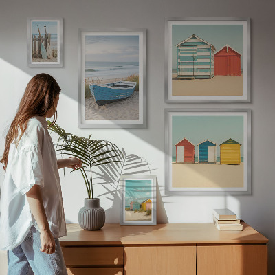 Framed photo set Seaside views, houses, boats
