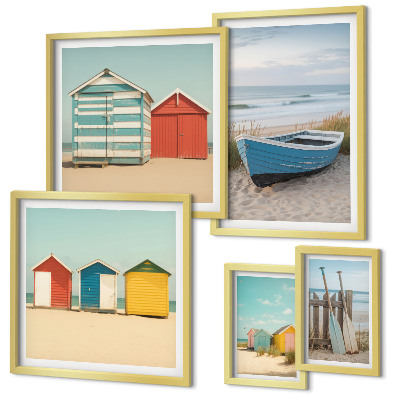 Framed photo set Seaside views, houses, boats