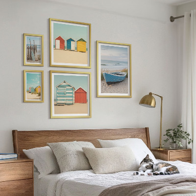 Framed photo set Seaside views, houses, boats