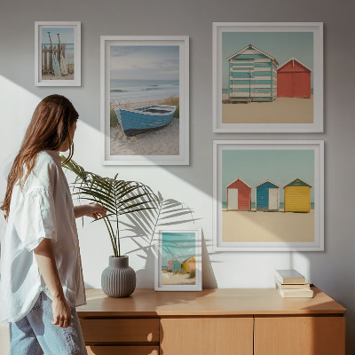 Framed photo set Seaside views, houses, boats