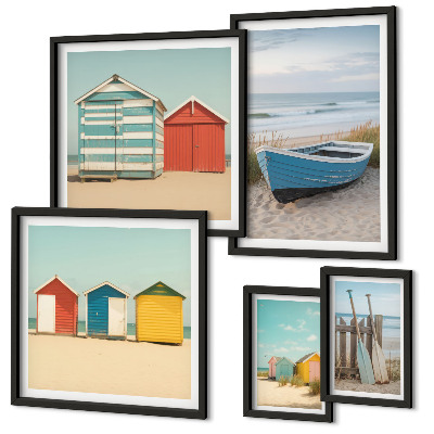 Framed photo set Seaside views, houses, boats