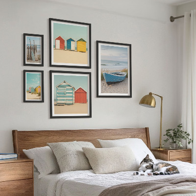 Framed photo set Seaside views, houses, boats