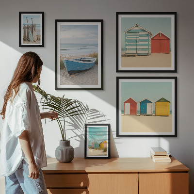 Framed photo set Seaside views, houses, boats